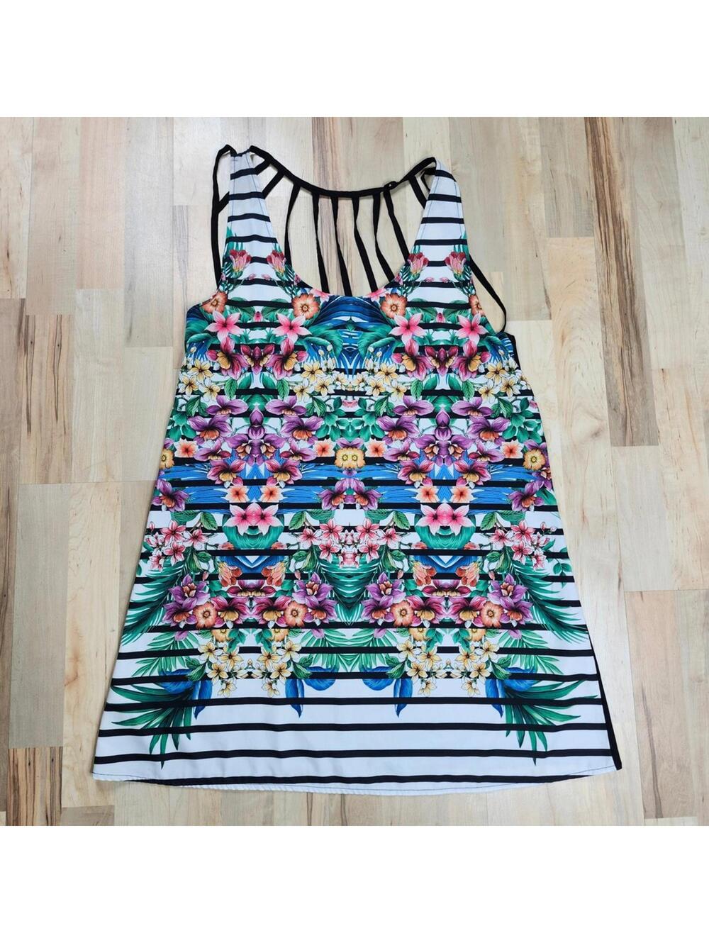 Floral Striped Racerback Tank Top - Women's Activewear